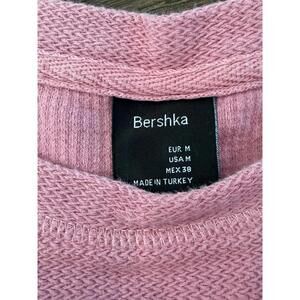 Bershka Pink Short Sleeve Knit Sweatshirt Top Size M Casual Crew Neck